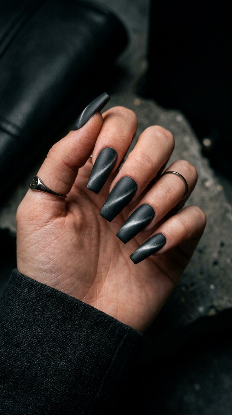 Matte Charcoal Cat Eye Nails - 22 Summer Minimal Matte Cat Eye Nails Ideas