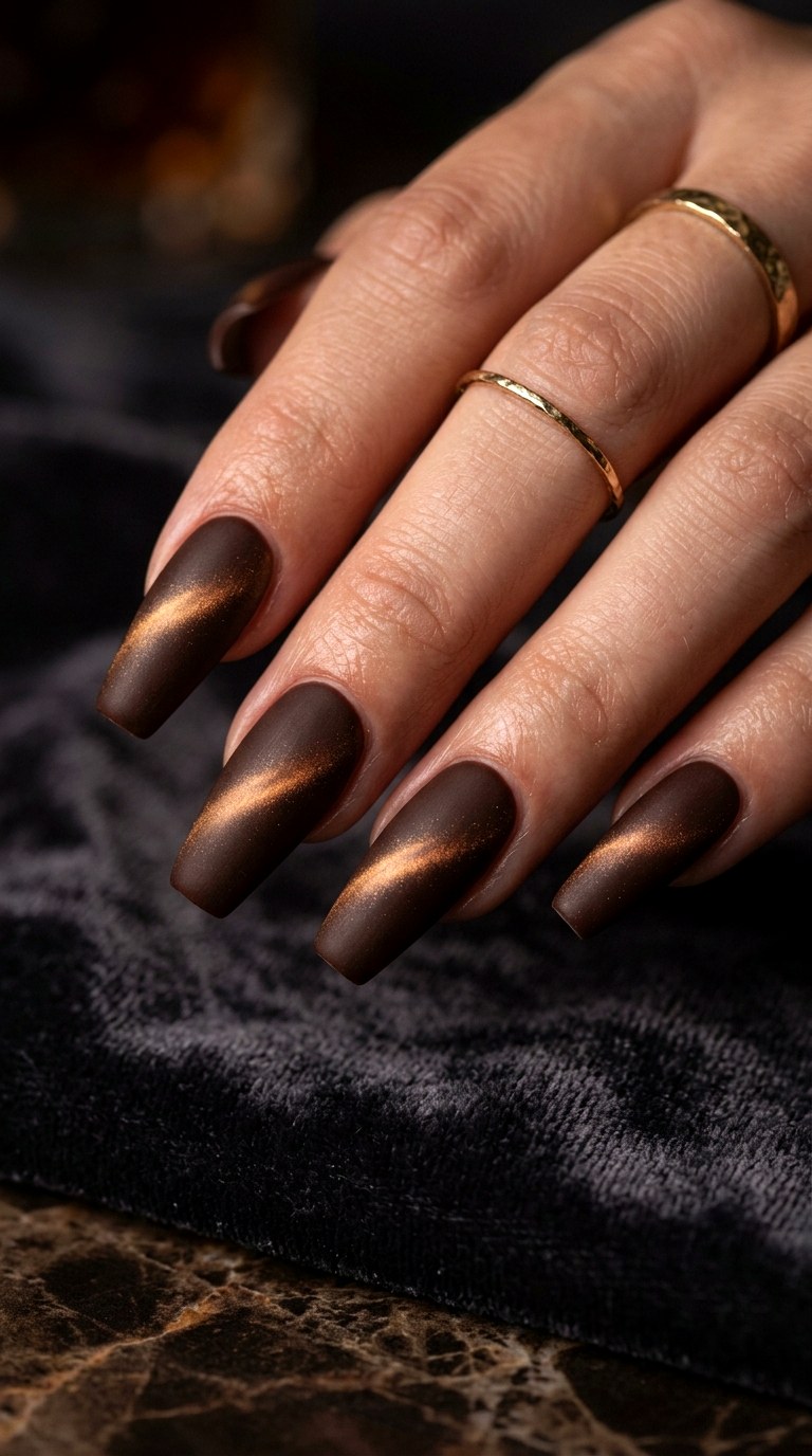 Matte Chocolate Brown Cat Eye Nails - 22 Summer Minimal Matte Cat Eye Nails Ideas