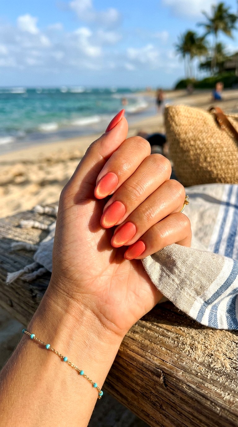 Matte Coral Cat Eye Nails - 22 Summer Minimal Matte Cat Eye Nails Ideas