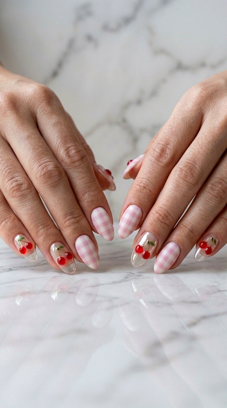 Matte Gingham Versus Glossy Fruit - 27 Picnic Spring Multicolor Nails