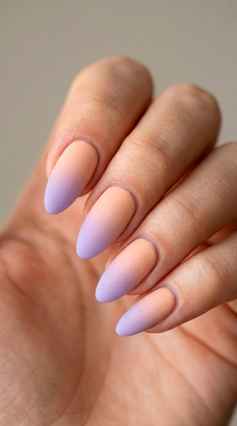 Matte Lavender and Peach Sunset - 25 Sunset Spring Ombre Nails