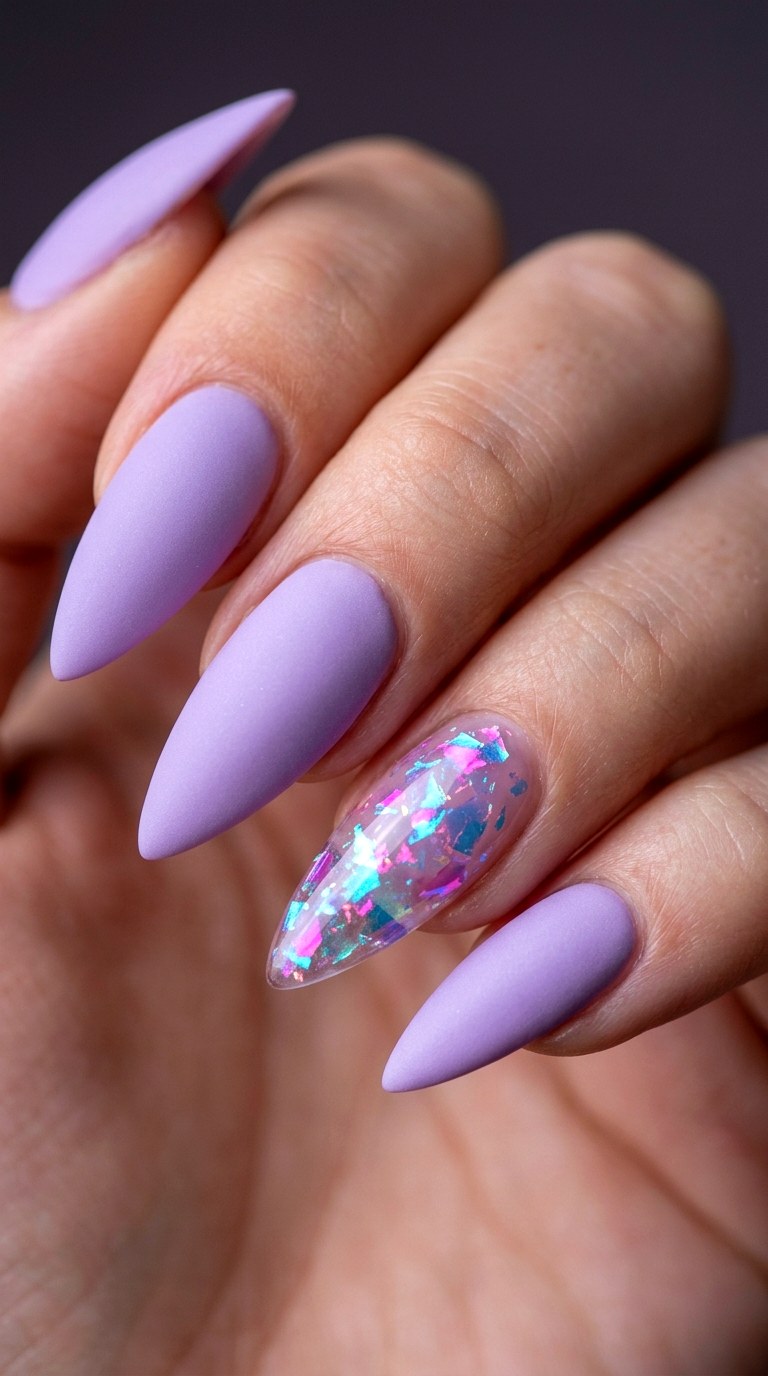 Matte Lilac with Aurora Glass Accents - 21 Matte Spring Multicolor Nails
