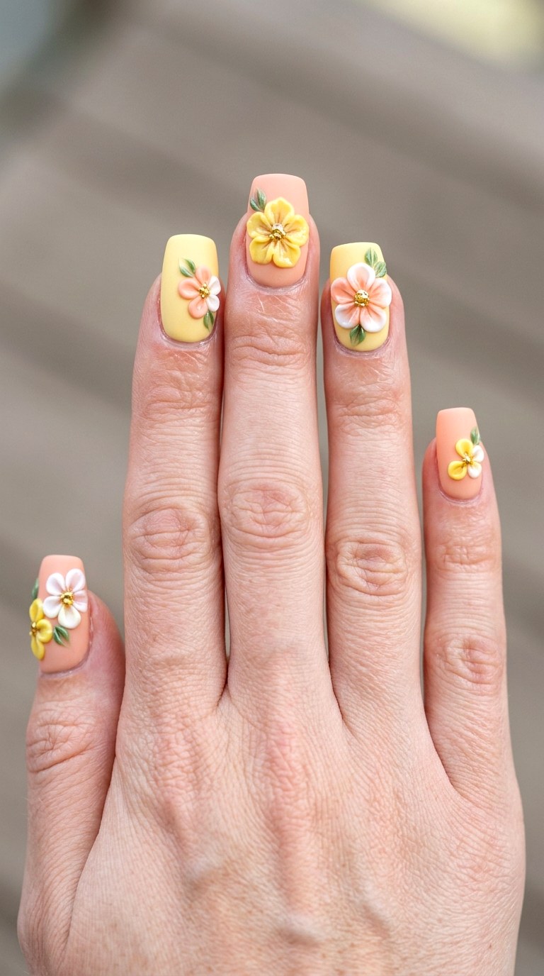 Matte Pastel Blooms - 20 Playful Spring Multicolor Acrylic Nails