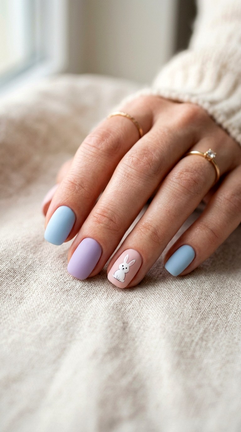 Matte Pastel Bunny Nails - 26 Summer Pastel Bunny Cartoon Nail Ideas