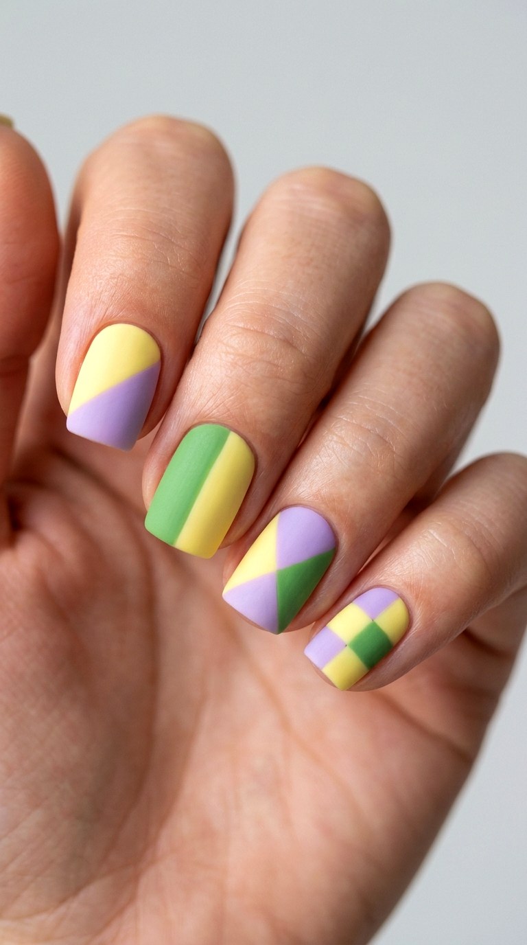 Matte Pastel Geometric Blocks - 29 Artsy Spring Colorful Junk Nails