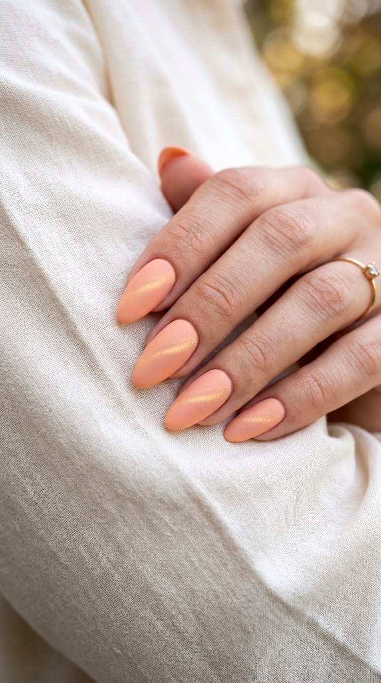 Matte Peach Cat Eye Contrast Finish - 22 Summer Peach Cat Eye Nails Ideas