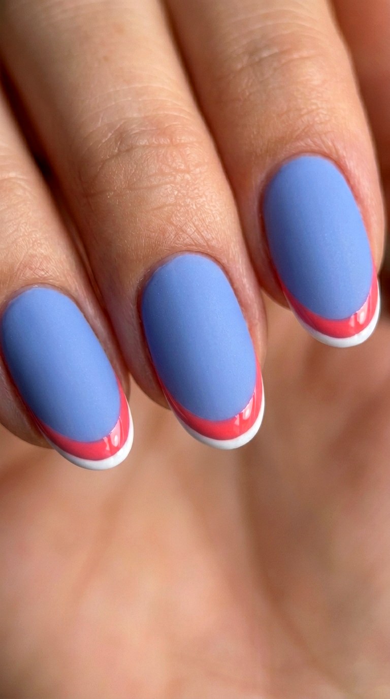Matte Periwinkle with Dual Layered French Tips - 21 Matte Spring Multicolor Nails