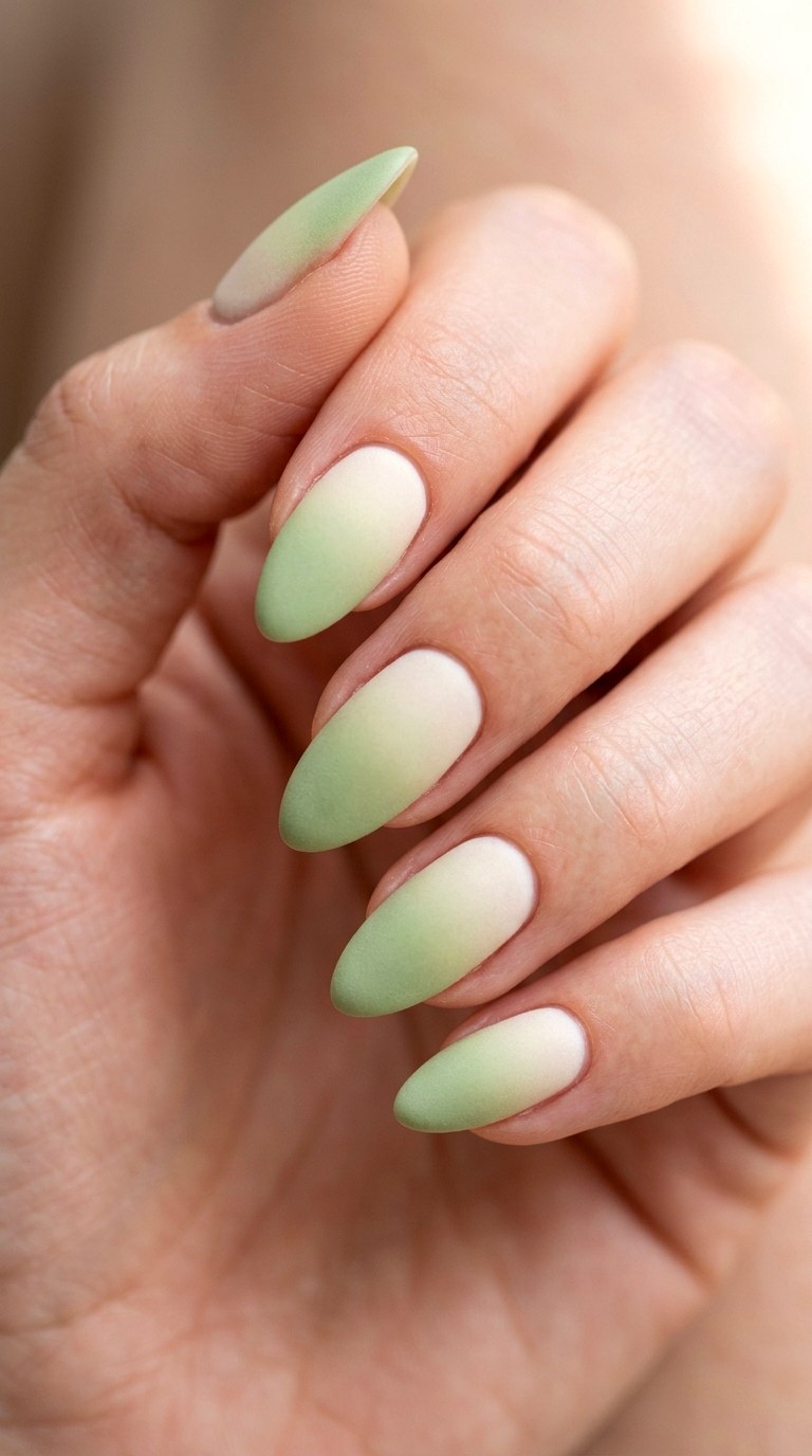 Matte Pistachio and Cream - 30 pastel spring ombre nails