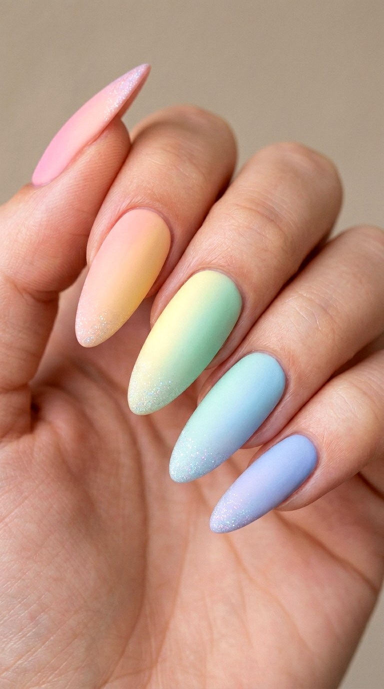 Matte Rainbow Gradient with Holographic Dust - 21 Matte Spring Multicolor Nails