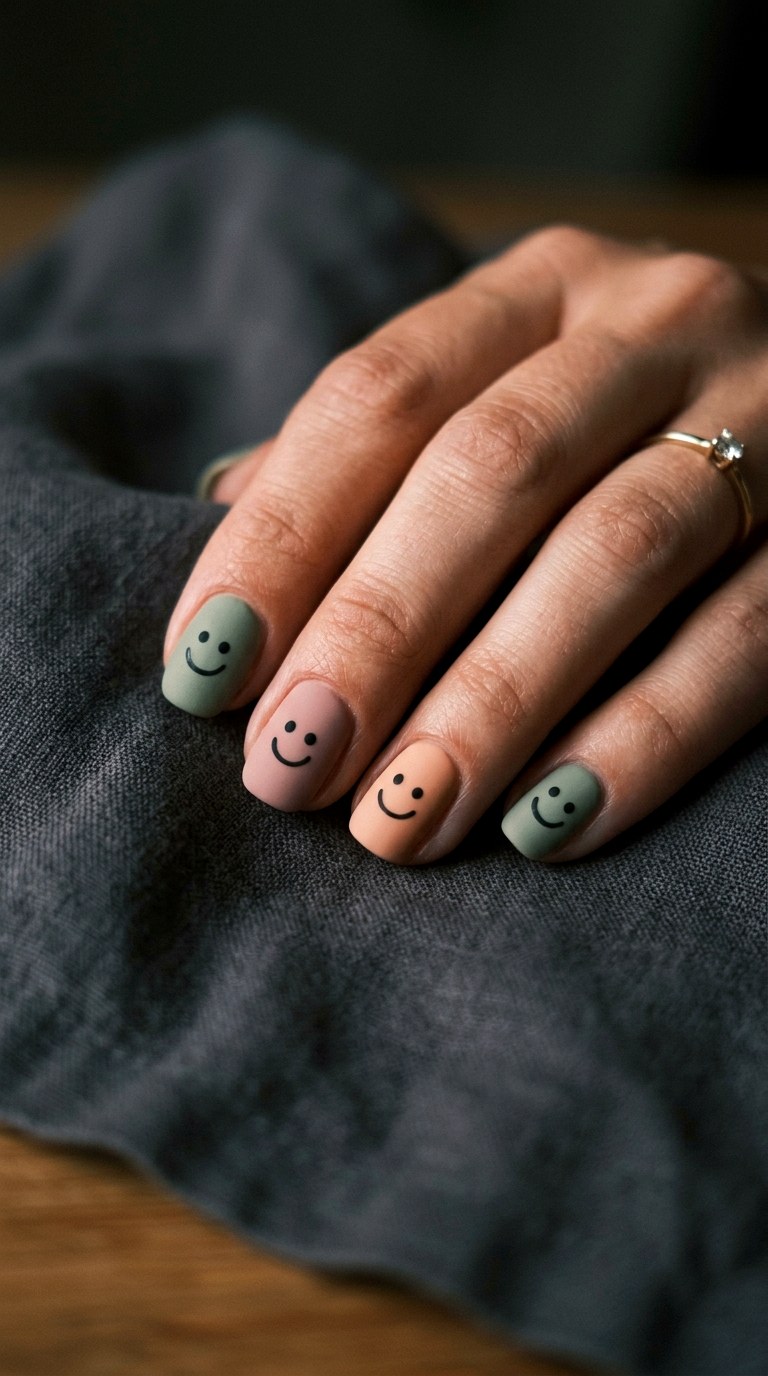 Matte Smiley Nails - 20 Summer Smiley Face Cartoon Nails Ideas