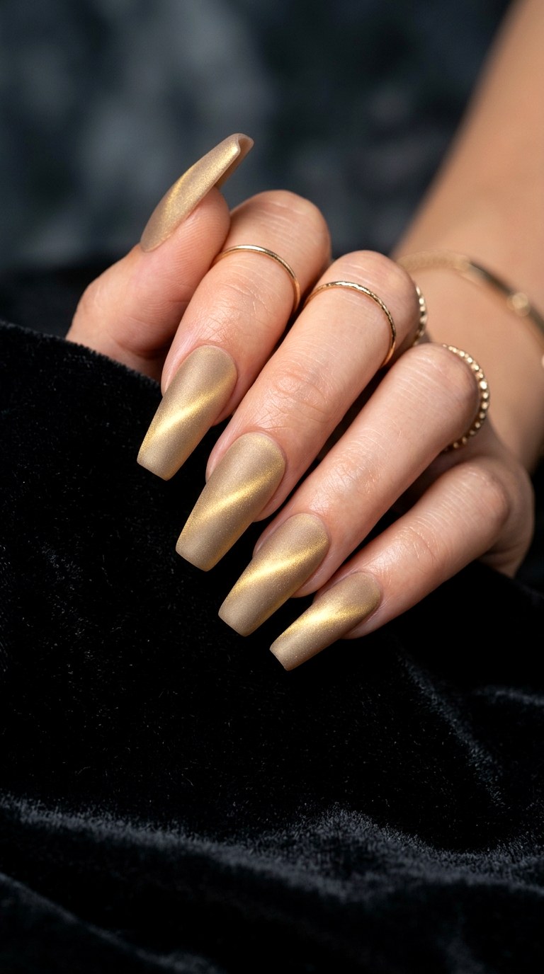 Matte Soft Gold Cat Eye Nails - 20 Summer Soft Gold Cat Eye Nails Ideas