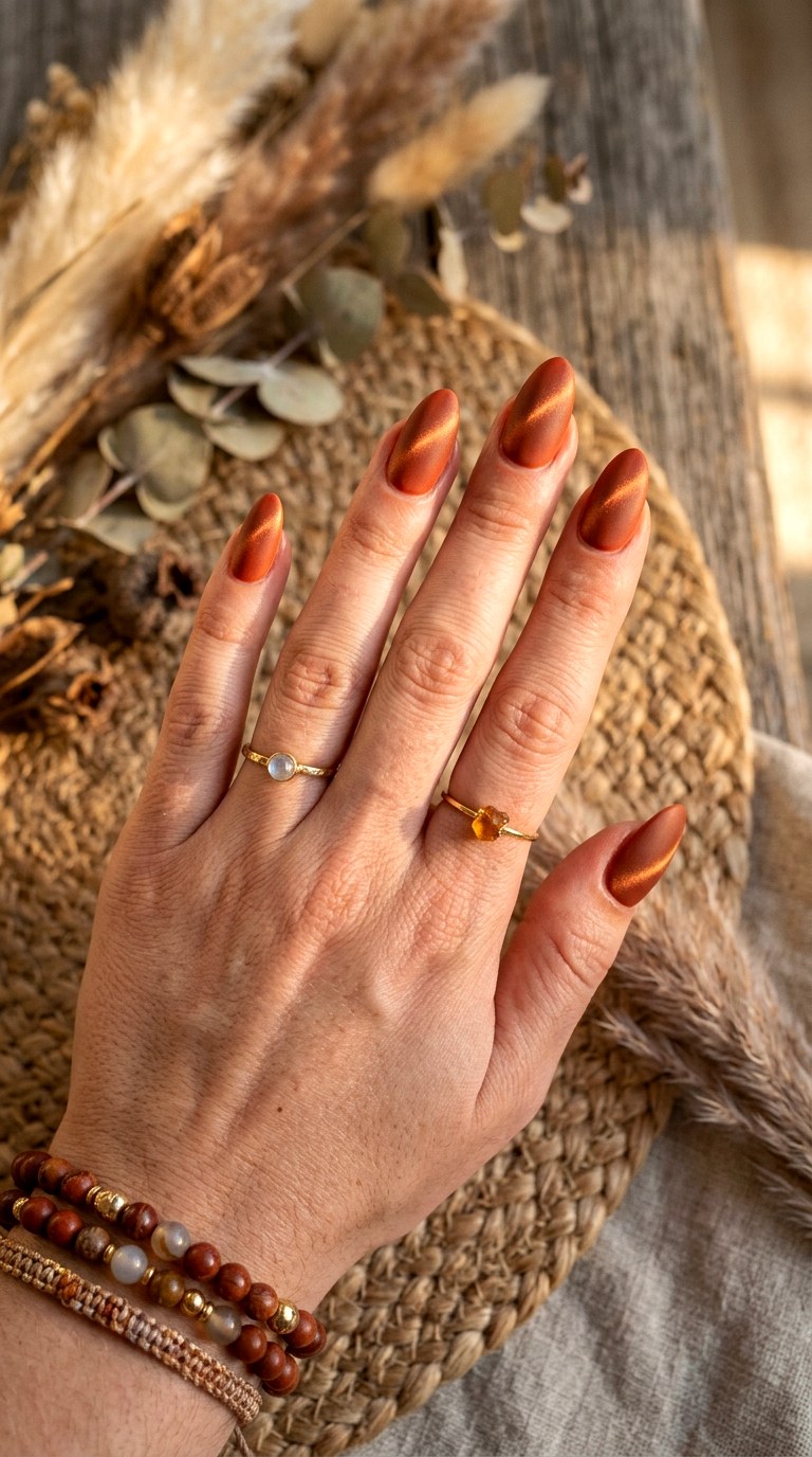 Matte Terracotta Cat Eye Nails - 22 Summer Minimal Matte Cat Eye Nails Ideas