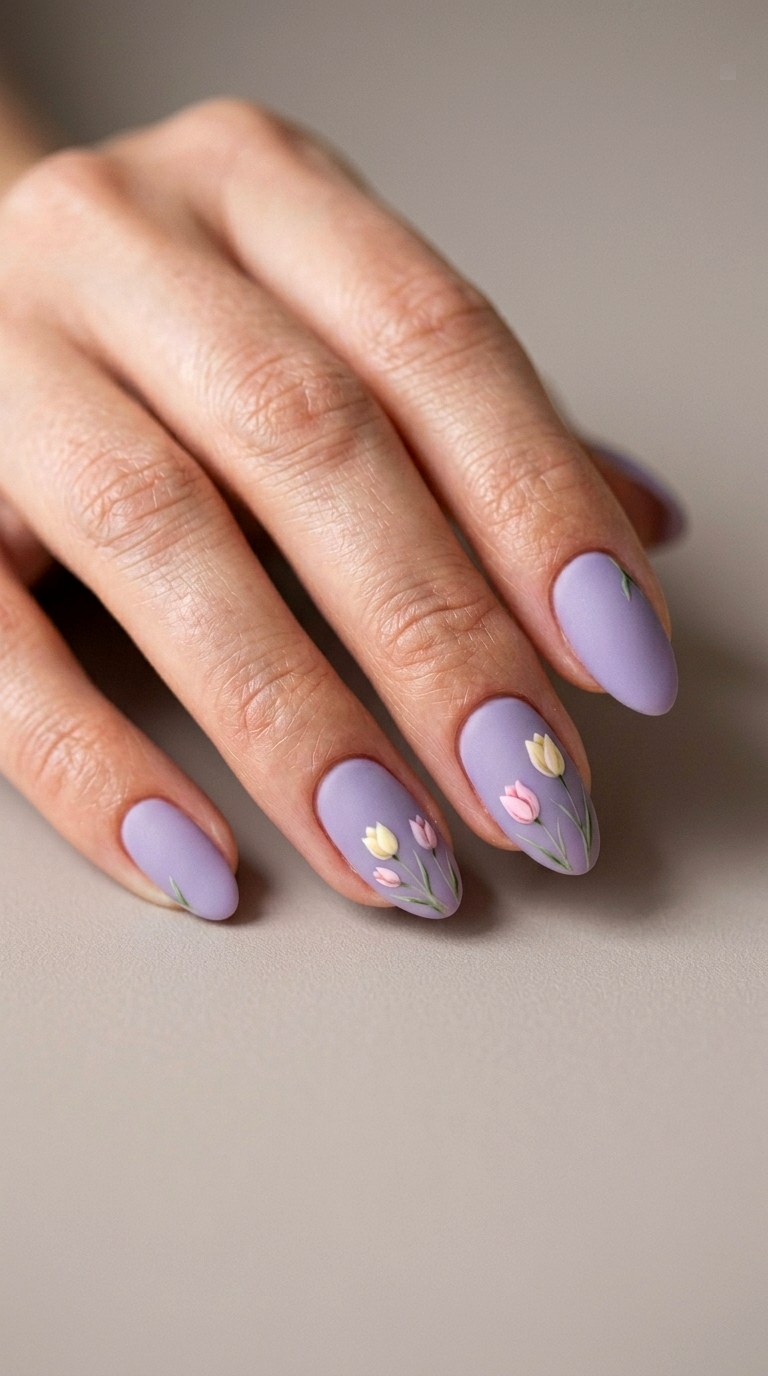 Matte Tulip Minimalism - 27 Charming Spring Acrylic Nails