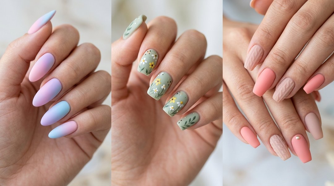 Matte Spring Acrylic Nails Collage