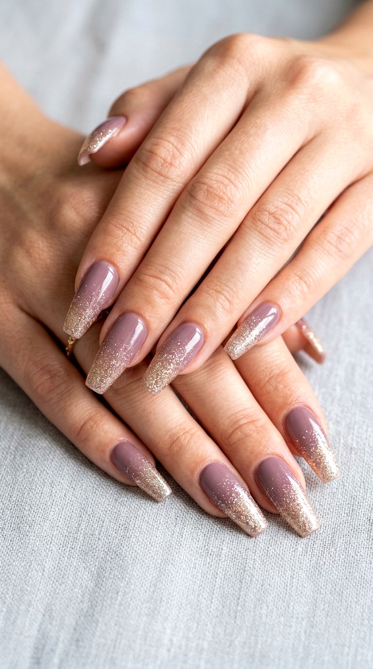 Mauve and Champagne Glitter Fade - 27 Chic Spring Two Colored Nails