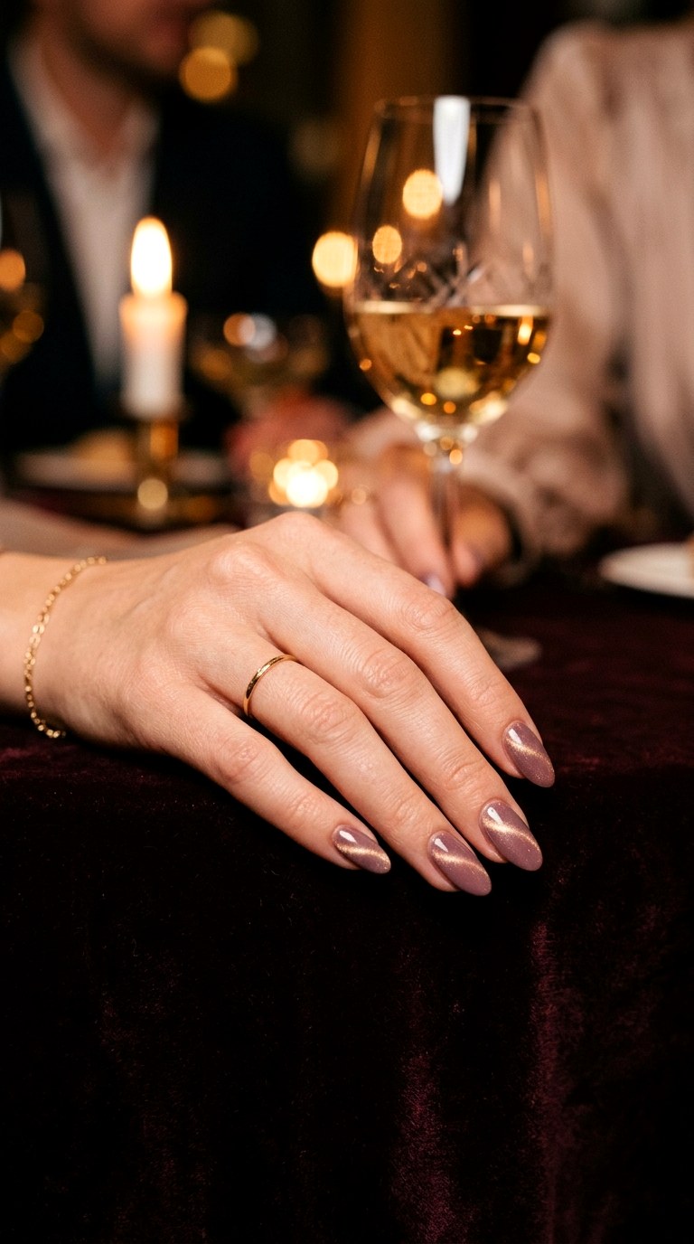 Mauve and Gold Dust - 26 Summer Dual-Tone Magnetic Cat Eye Nails Ideas