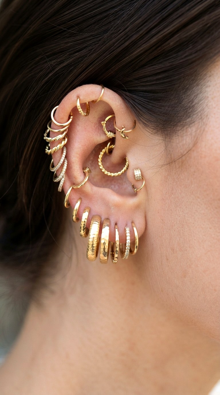 Maximalist Constellation Mapping - 26 gold hoops earrings