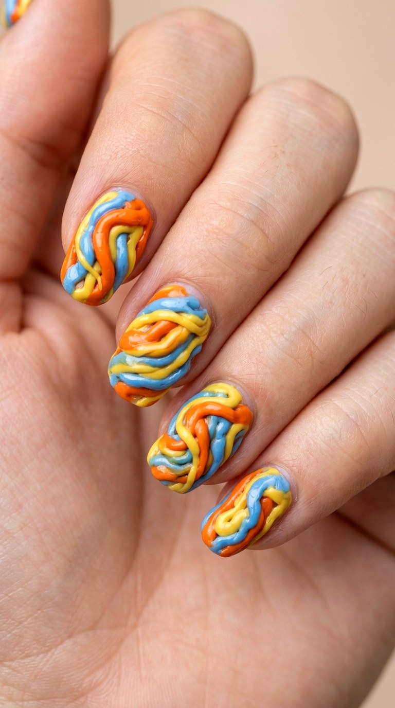 Melted Crayon Wax Sculpted Ridges - 26 Creative Spring Colorful Junk Nails