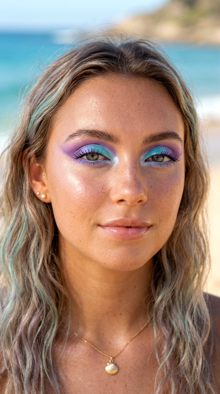 Mermaid Aqua and Lavender Blend - 22 Summer Colorful Eye Makeup 2026