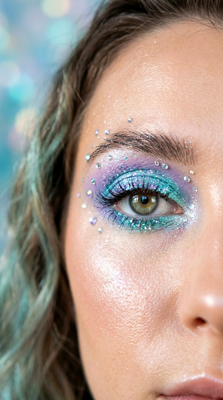 Mermaid Holographic Eye Glam - 24 Holographic Sparkle Eye Makeup for Night Parties