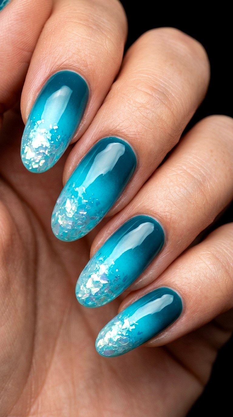 Mermaid Lagoon Teal to Aqua Burst - 23 Neon Summer Ombre Nails