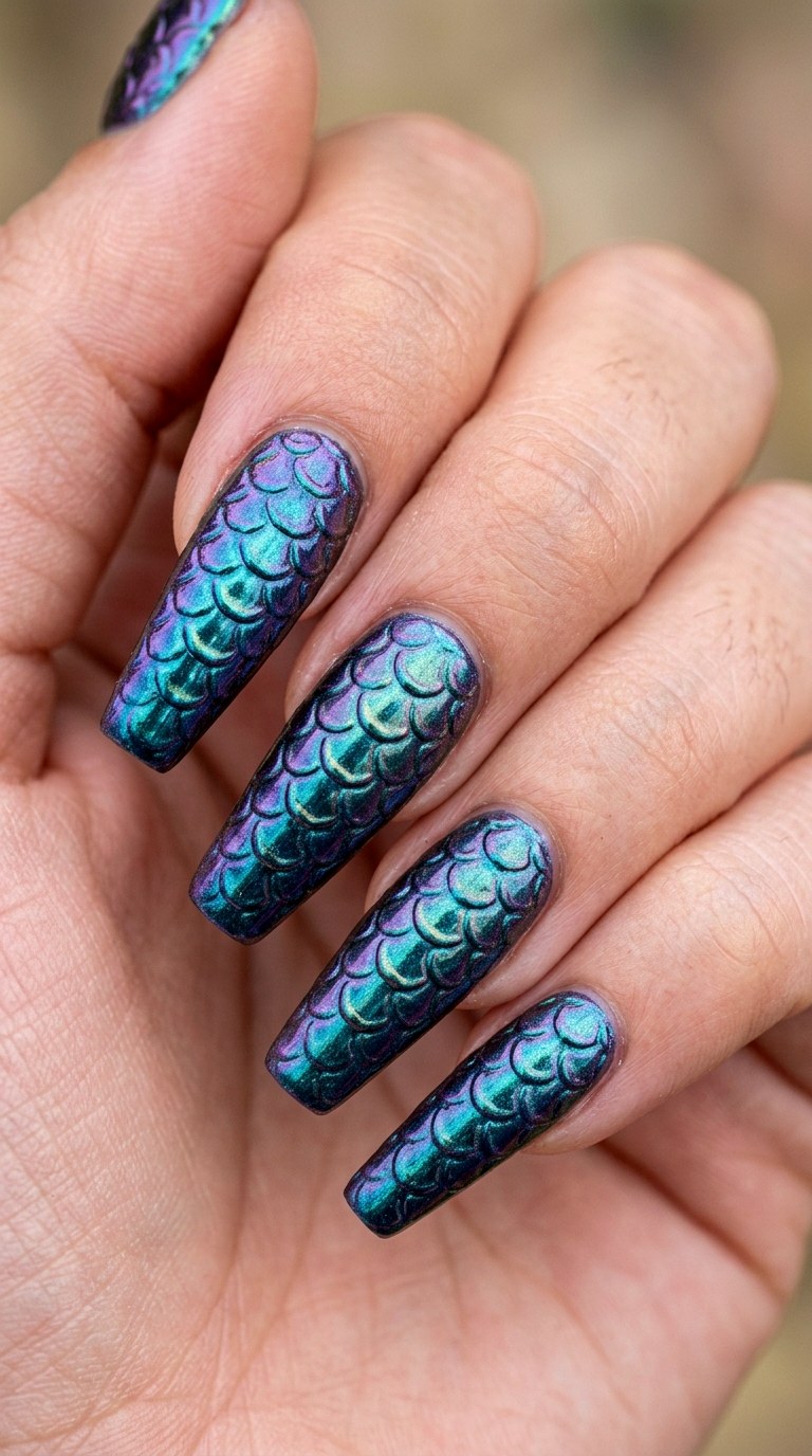 Mermaid Scale Texture - 26 Vacation Summer Multicolor Acrylic Nails