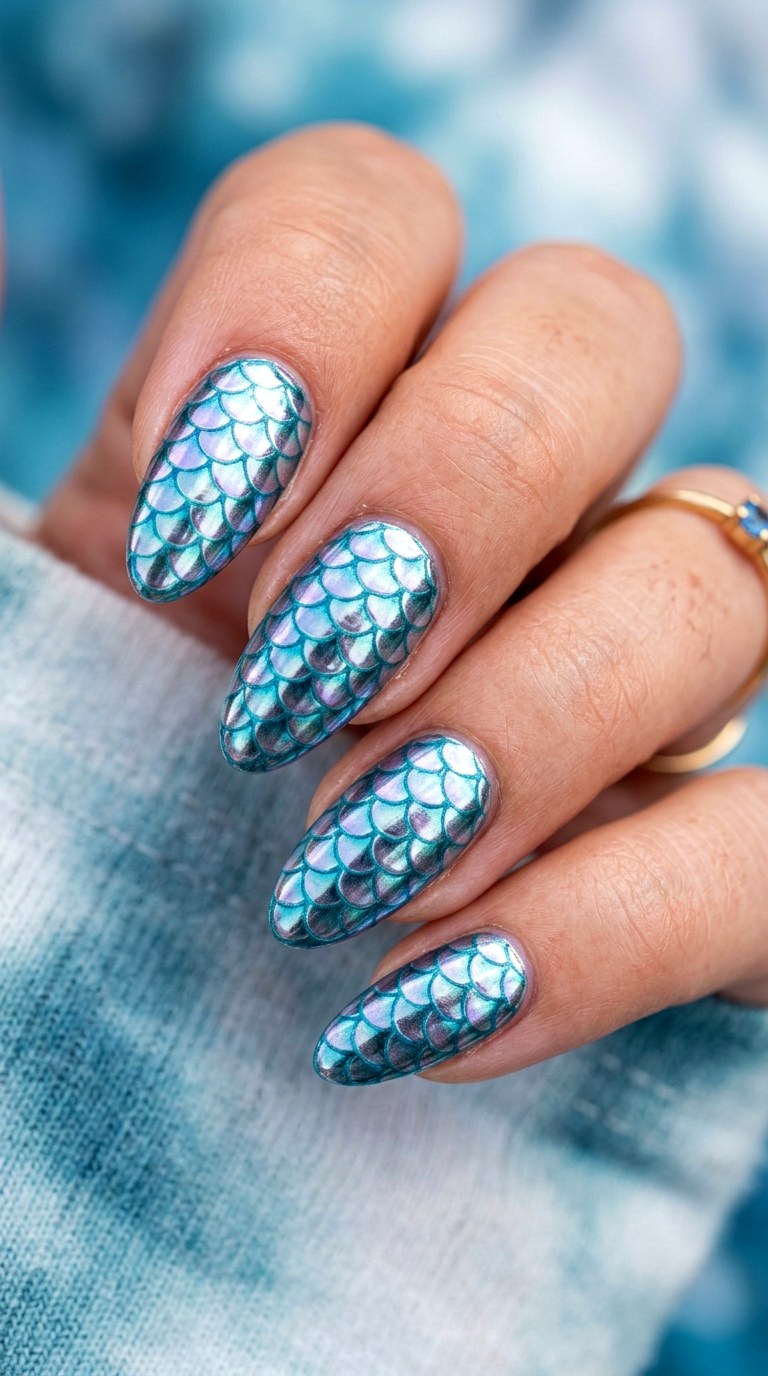 Mermaid Scales Overlap - 25 Spring Break Multicolor Acrylic Nails