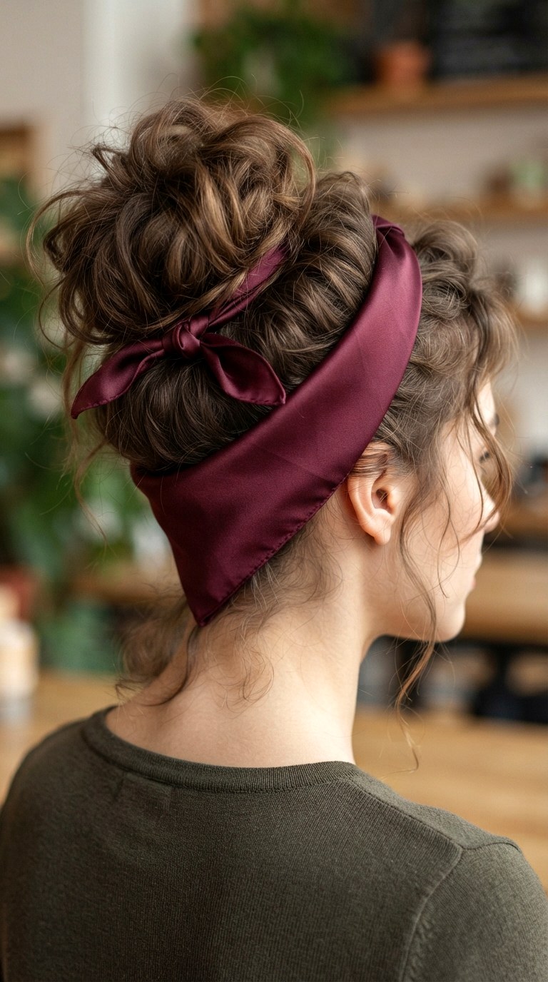 Messy Bun Tuck - 25 silk bandana hairstyles