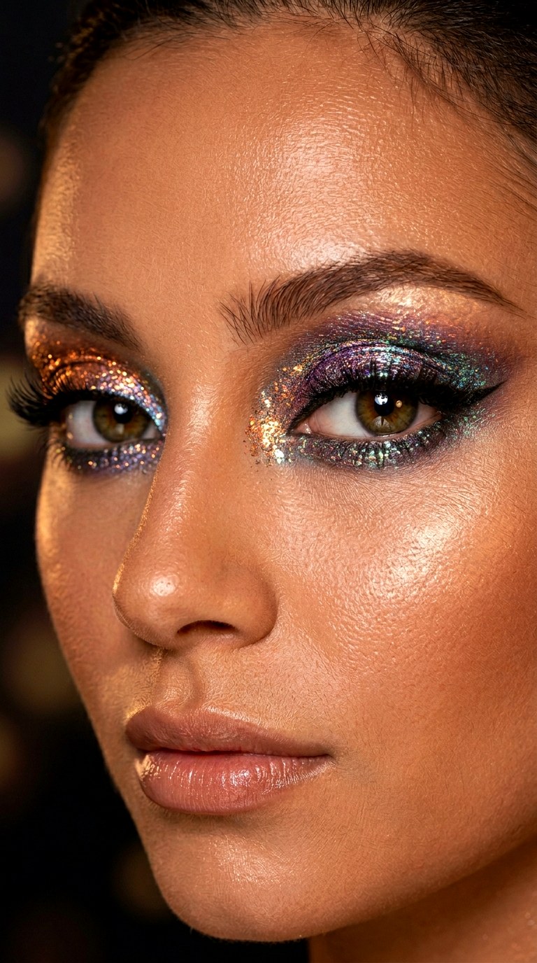 Metallic Bronze Holographic Eyes - 24 Holographic Sparkle Eye Makeup for Night Parties