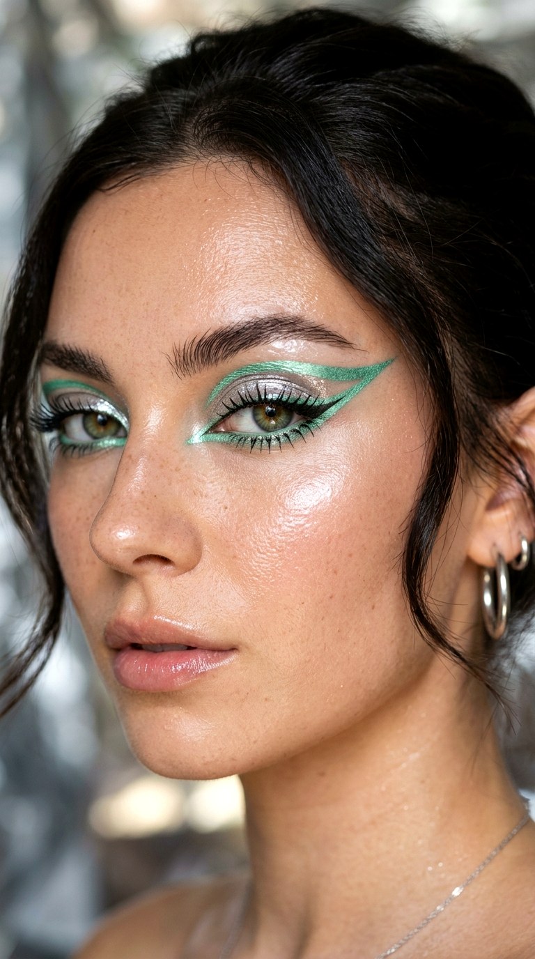 Metallic Mint Graphic Eye - 28 Mint Green Graphic Liner Look