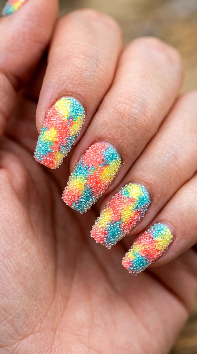 Micro Bead Bubble Texture Party - 23 Whimsical Spring Colorful Junk Nails