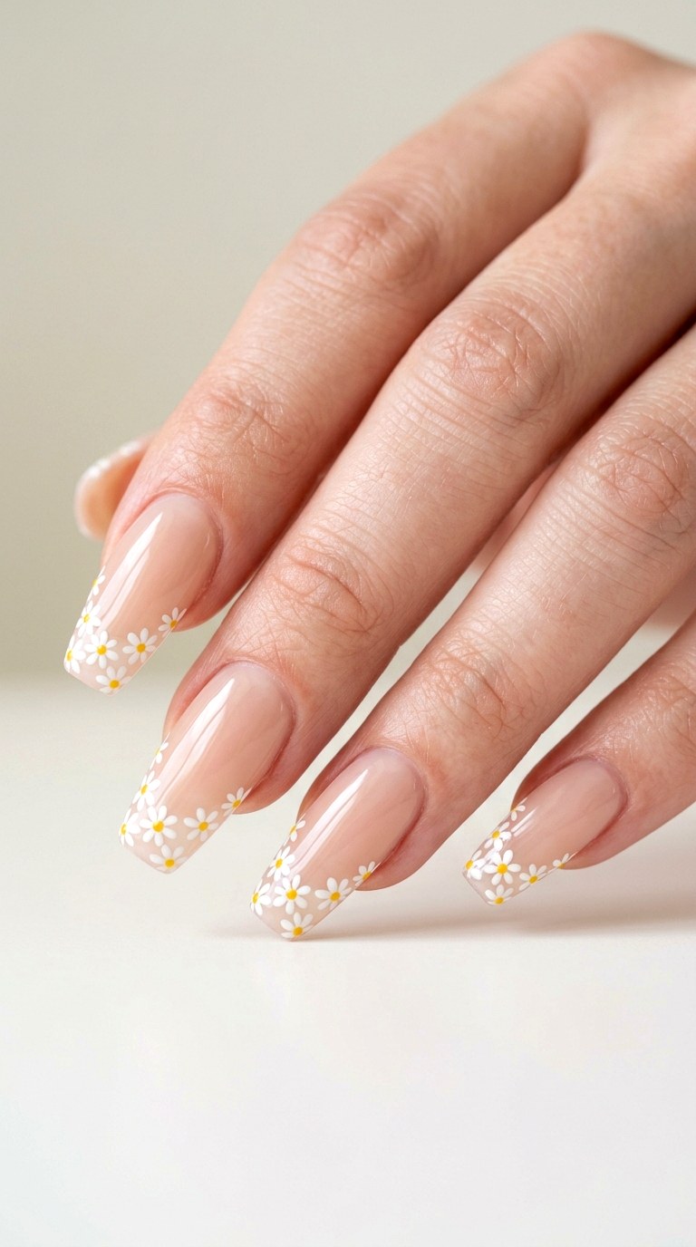 Micro Daisy French Tips - 28 Quick Spring Color Street Nails