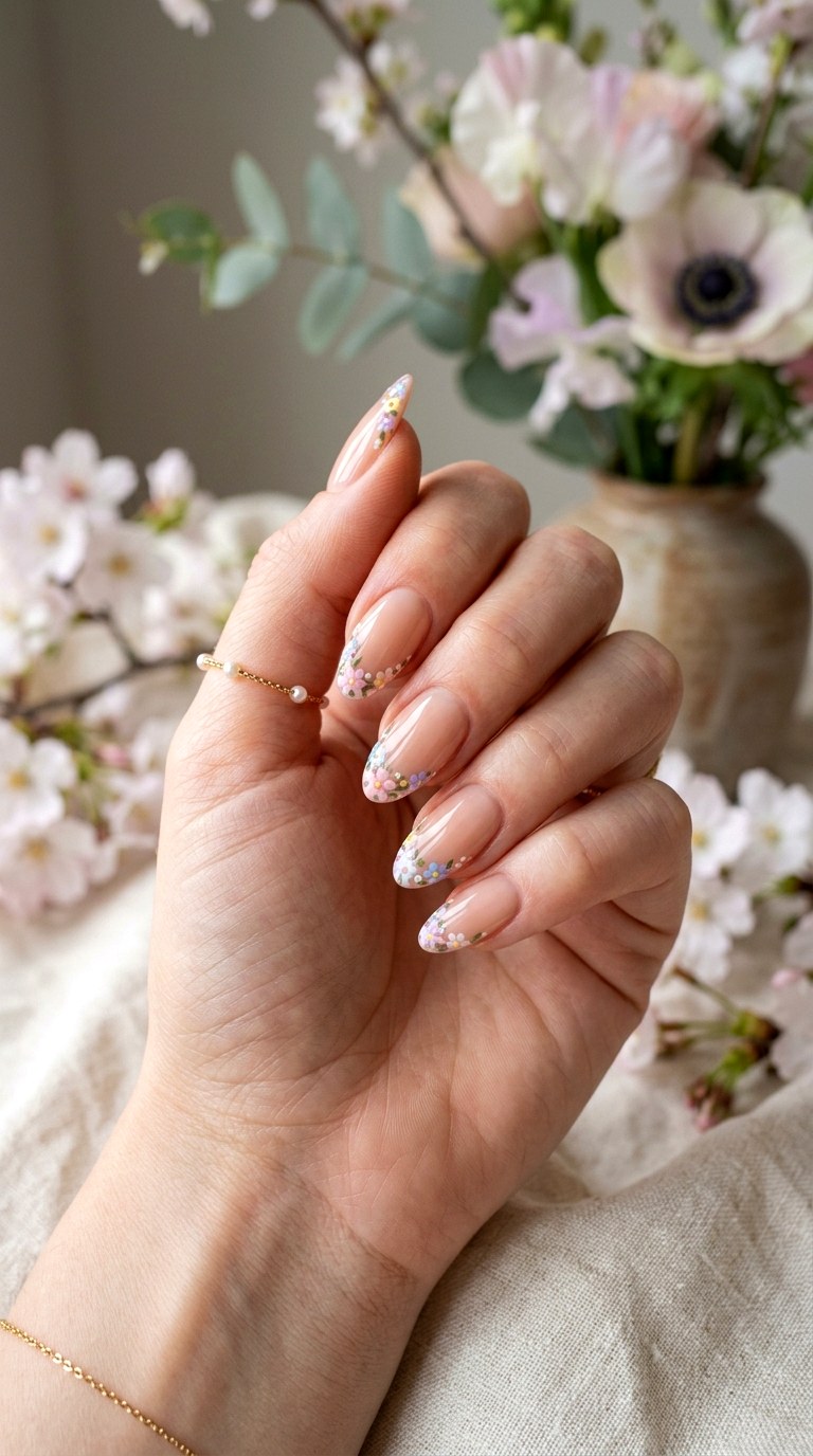 Micro Floral French Nails - 25 Fresh Spring Nail Colors & Designs You’ll See Everywhere in 2026