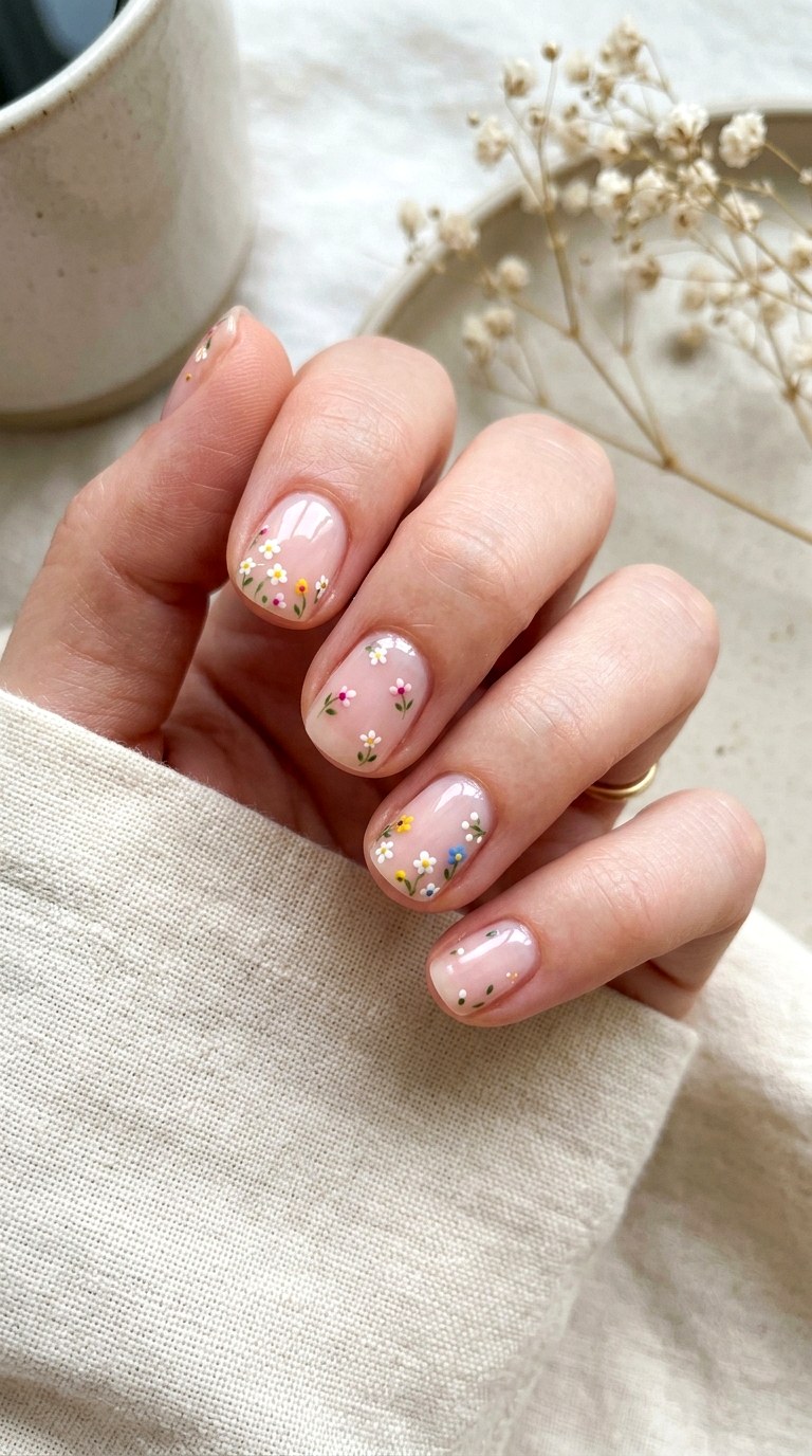 Micro Floral Nails - 30 Floral Spring Nail Designs That Are Perfect for the Season