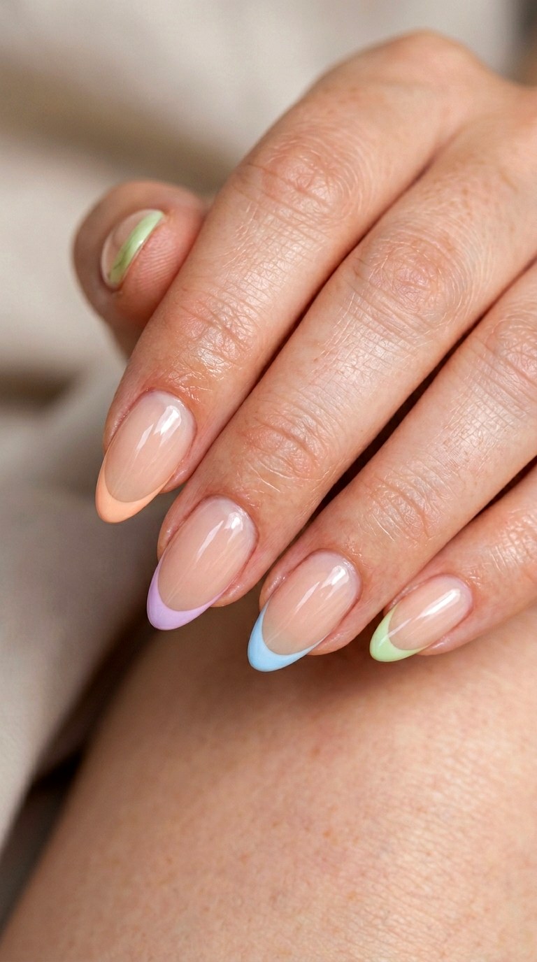 Micro French Tips with a Twist - 29 Subtle Spring Multicolor Nails