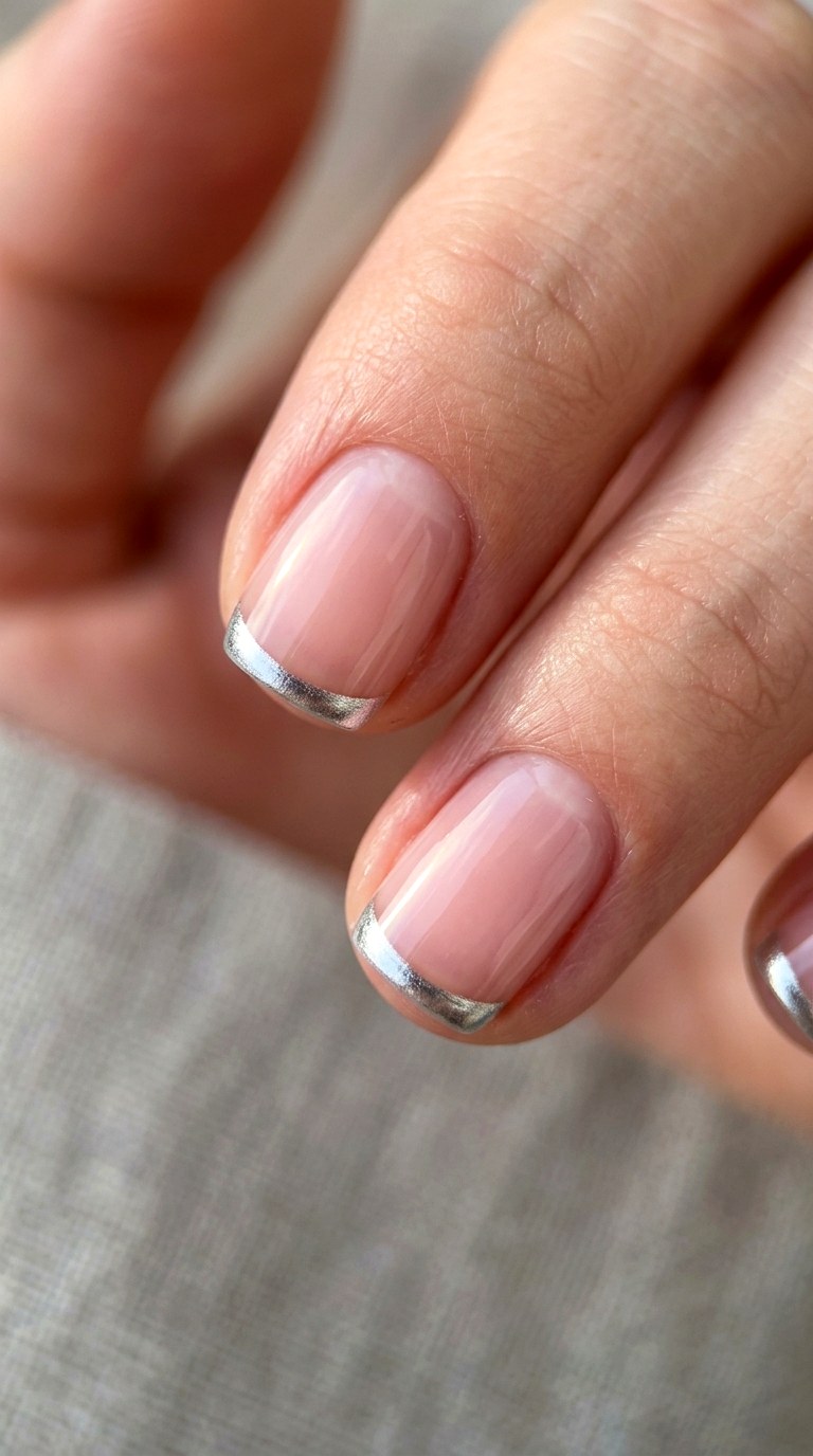 Micro French in Silver and Pink - 22 Minimalist Spring Two Colored Nails