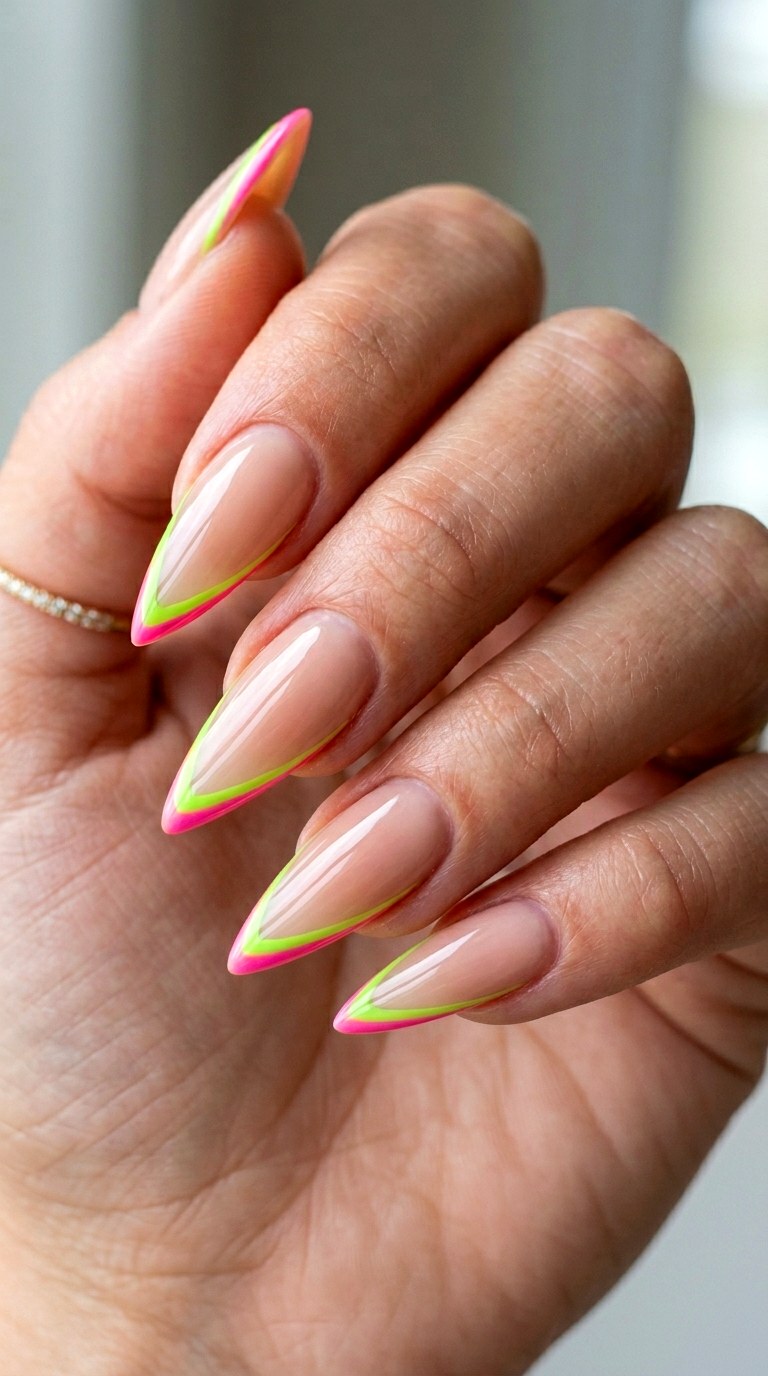 Micro Neon French Tips - 25 Sleek Spring Stiletto Nails