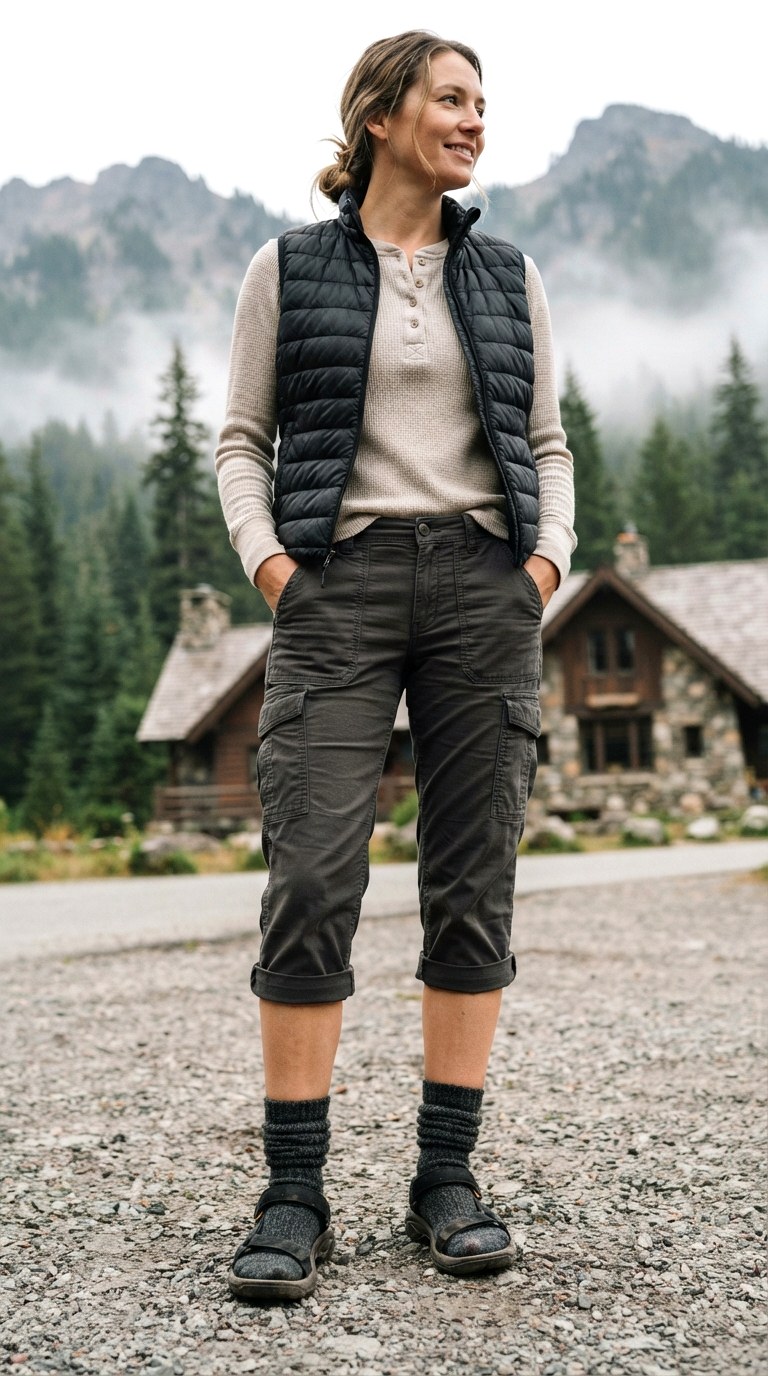 Micro Quilted Puffer Vest With Cargo Capri - 27 cargo capris outfit