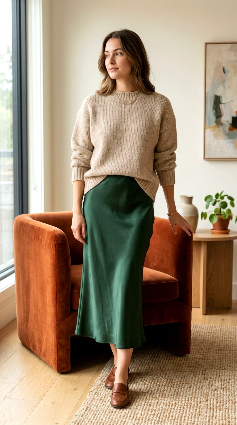 Midi Slip Skirt in Heavy Satin - 20 casual business attire for women