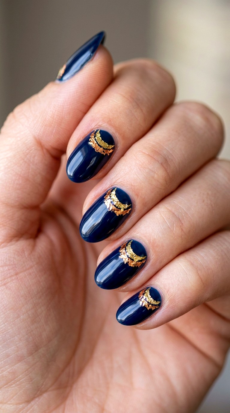 Midnight Blue with Foil Moons - 29 Beach Summer Acrylic Nails