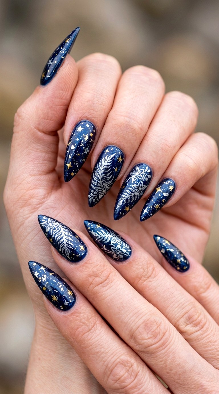 Midnight Garden Moonshine - 28 Botanical Spring Stiletto Nails