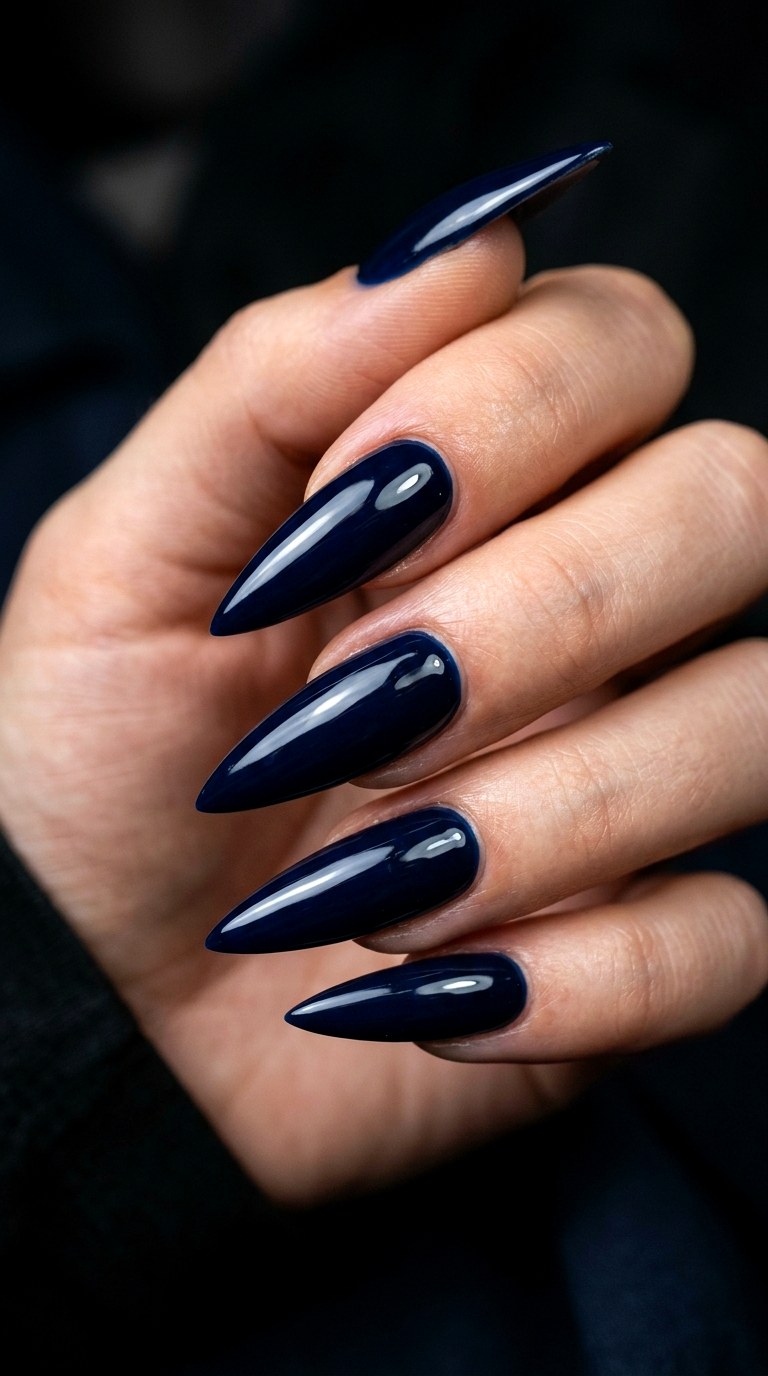 Midnight Navy Gloss Drama - 30 High-Fashion Spring Stiletto Nails