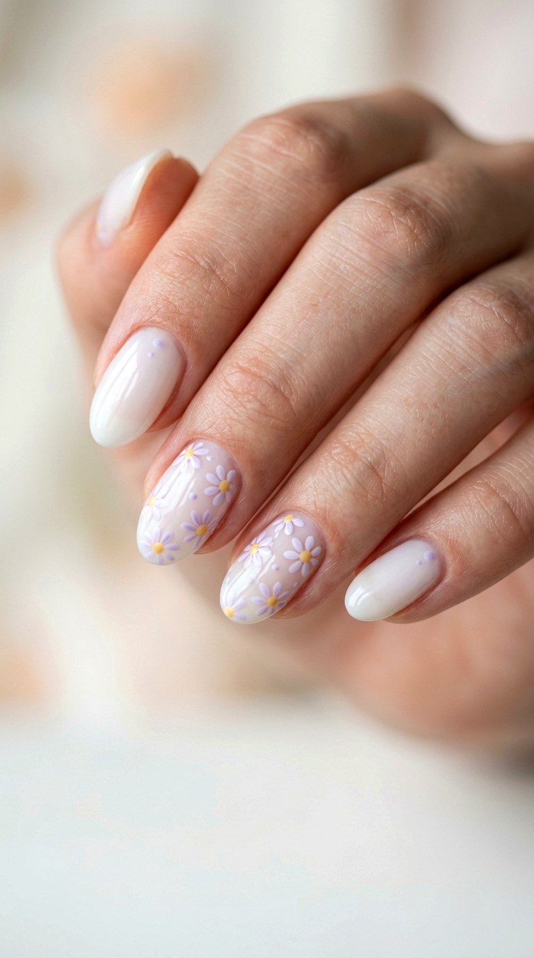 Milky Floral Accents - 29 Subtle Spring Multicolor Nails