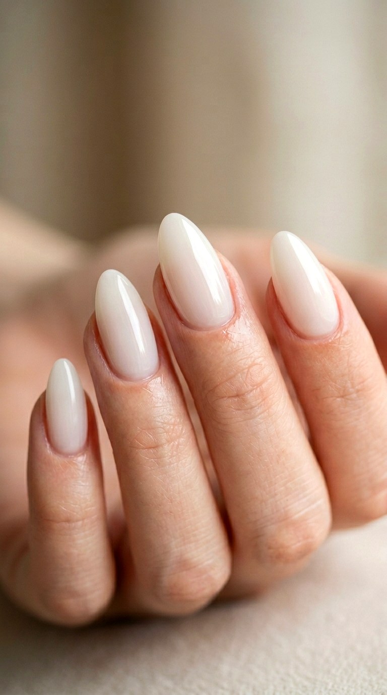 Milky White Modern Almond - 27 Charming Spring Acrylic Nails