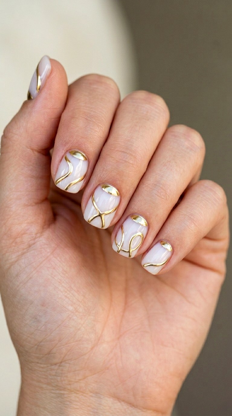 Milky White and Chrome Gold Minimalism - 20 Abstract Spring Two Colored Nails