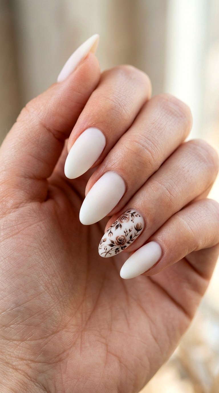 Milky White with Cocoa Florals - 27 Graphic Spring Two Colored Nails