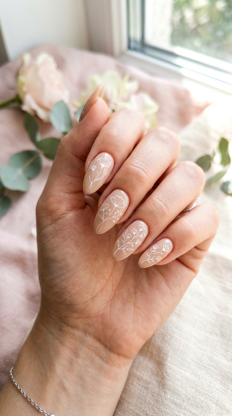 Minimal Floral Outline Nails - 25 Minimalist Spring Nails That Look Elegant and Trendy