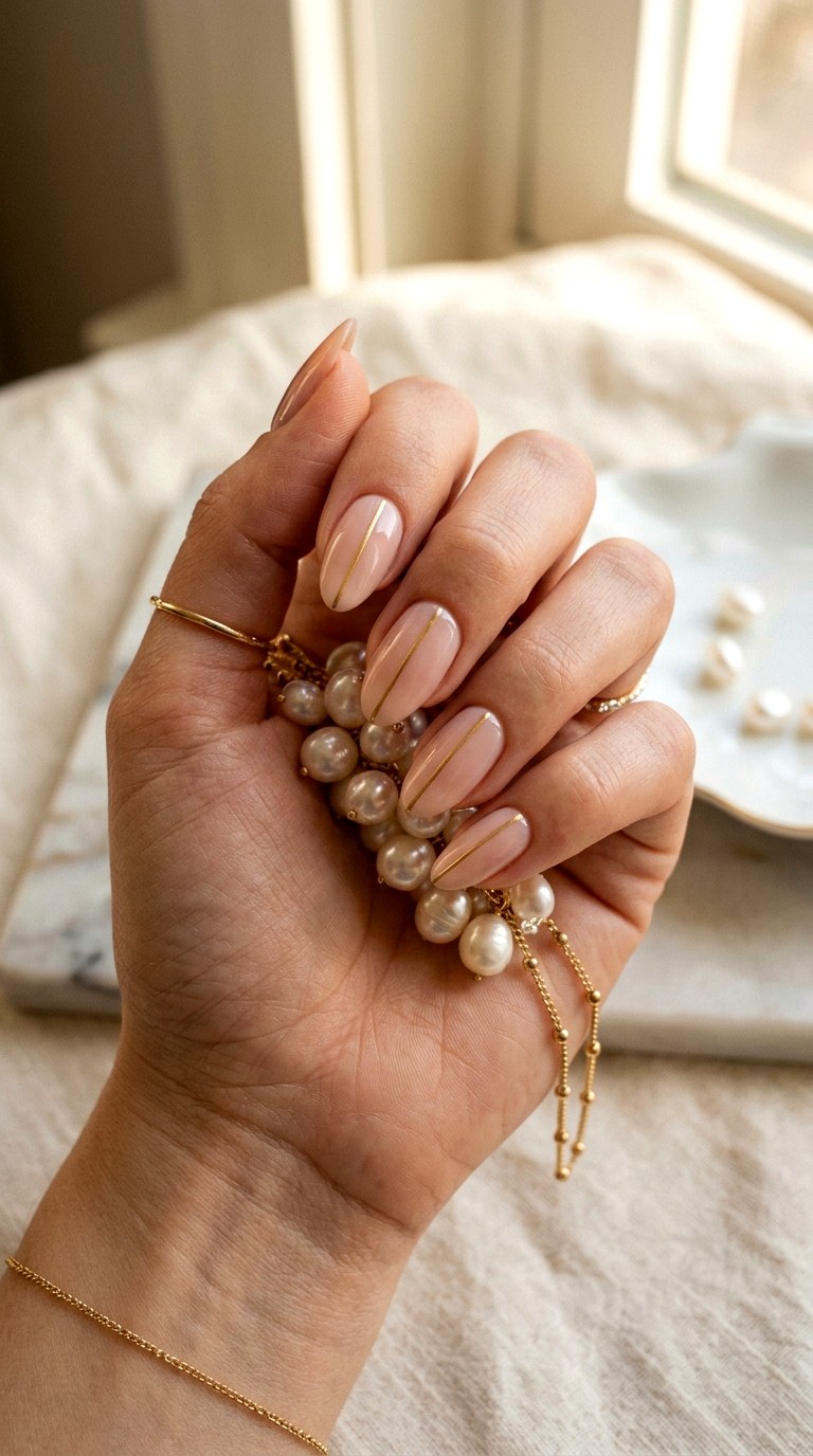 Minimal Gold Line Nails - 25 Minimalist Spring Nails That Look Elegant and Trendy