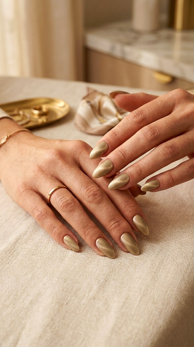 Minimal Gold Matte Cat Eye Nails - 22 Summer Minimal Matte Cat Eye Nails Ideas