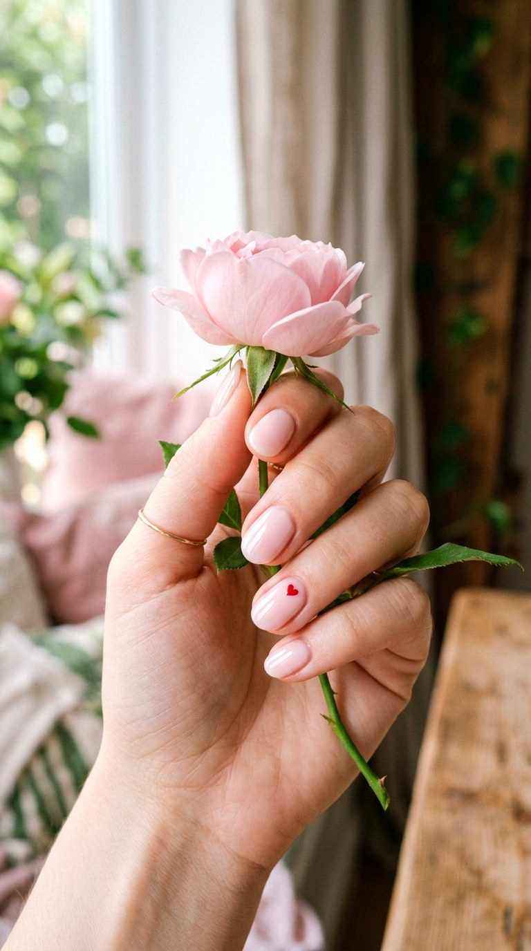 Minimal Heart Accent Nails - 25 Minimalist Spring Nails That Look Elegant and Trendy